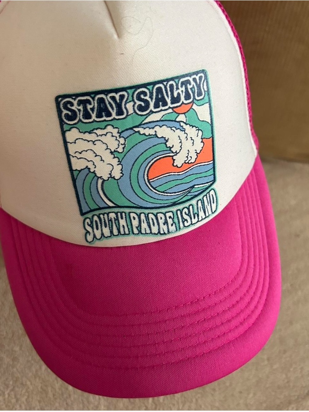 Stay Salty South Padre Island Trucker Hat - Hot Pink & White